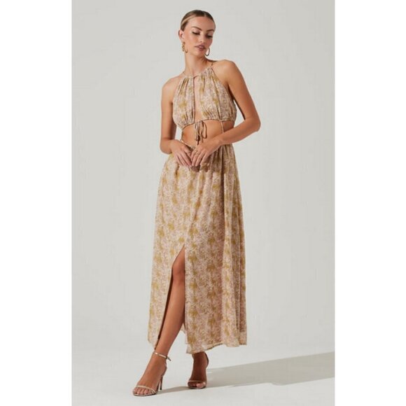 💕ASTR💕 Mid Cutout Sleeveless Maxi Dress ~ Green Watercolor Medium M NWT - Picture 6 of 16